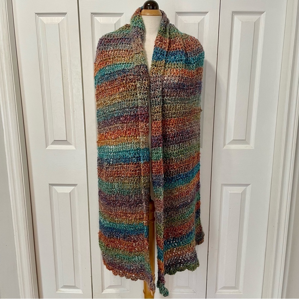 Gorgeous Long Soft Hand knit Multicolor Shawl or Scarf - Picture 2 of 5